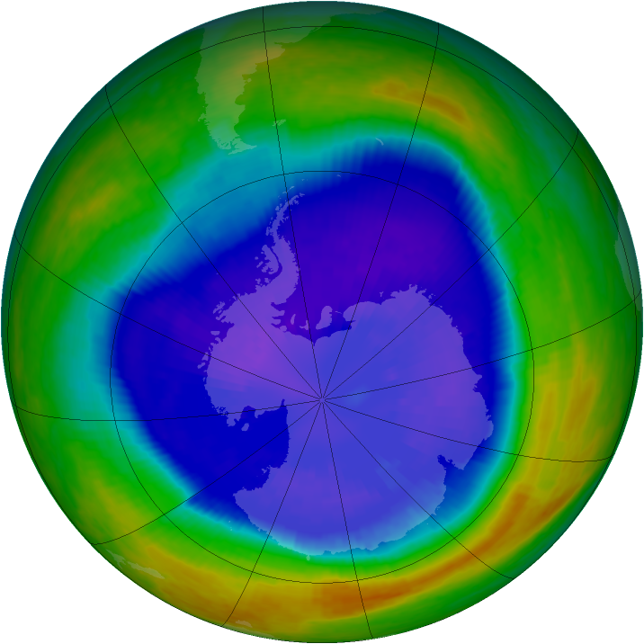 Antarctic ozone map for 15 September 2003